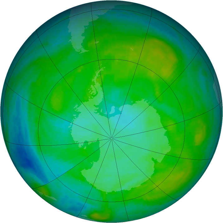 Antarctic ozone map for 16 January 1984
